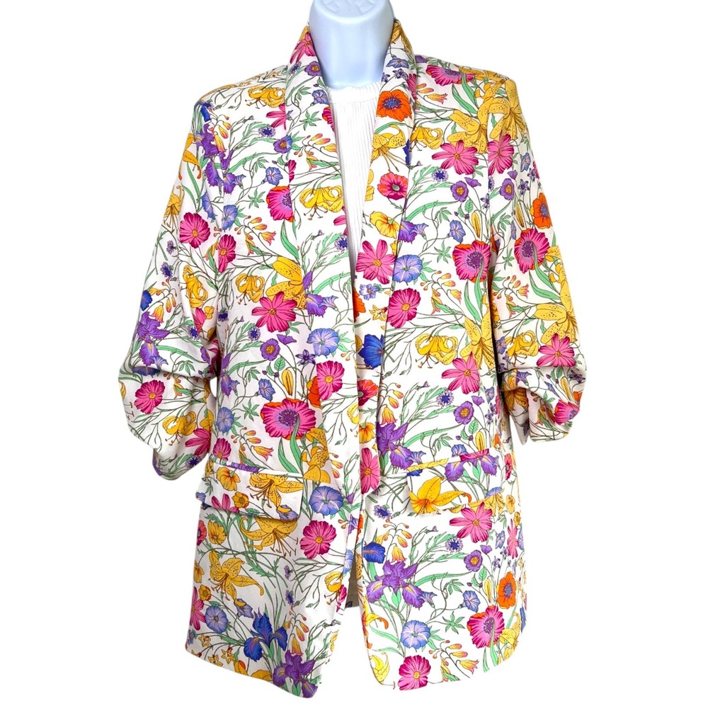 Milk and Honey Colorful Floral Open Blazer Jacket Size L Cottage Statement‎